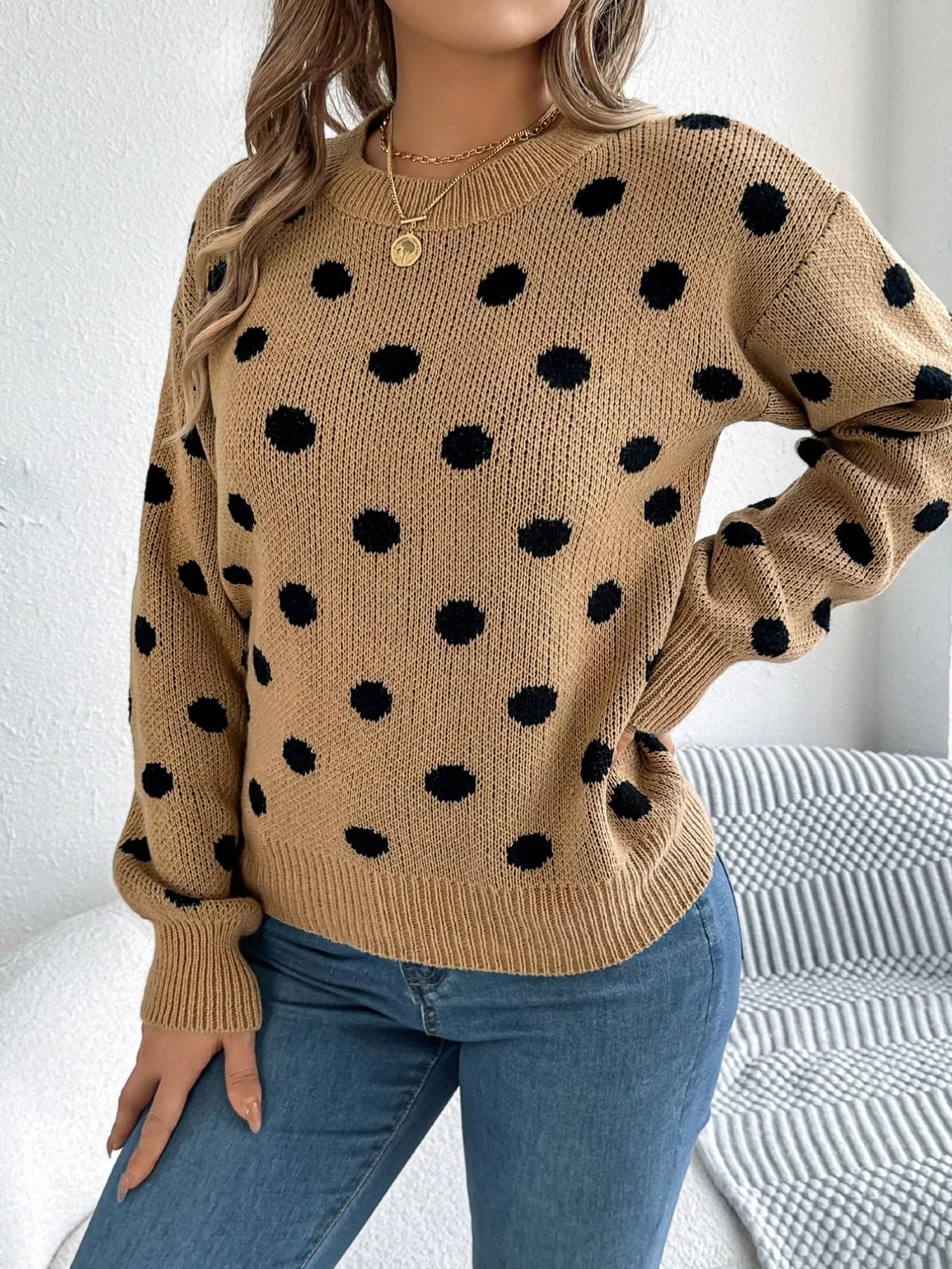 Sarah Express Women's Polka Dot Round Neck Sweater