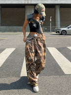 Women's Camo Cargo Pants Y2K - High Waist Baggy Multi-Pocket Hip-Hop Street Style