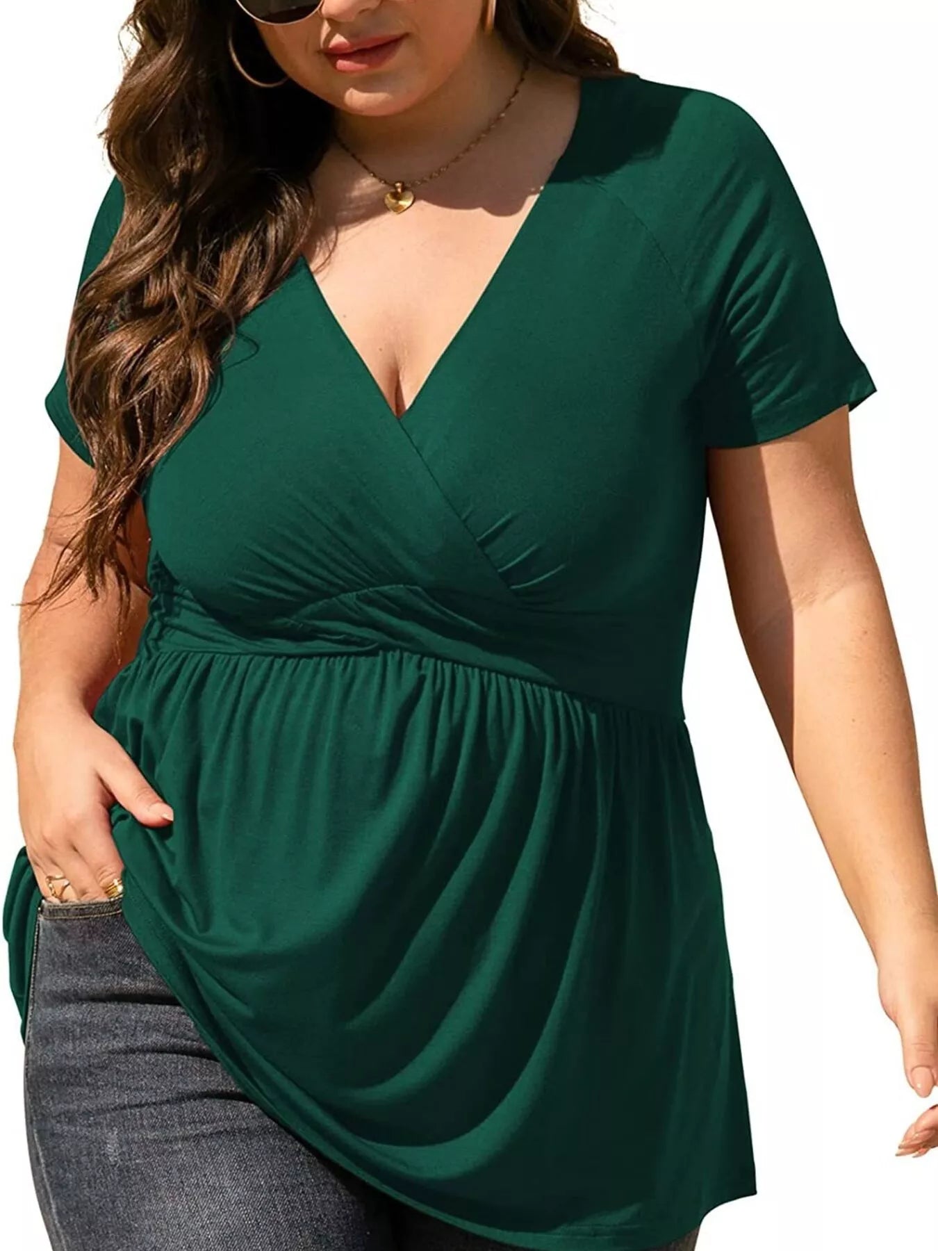 Sarah Express Women's Plus Size Surplice Short Sleeve T-Shirt