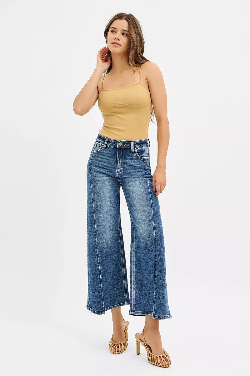 Sarah Express Women’s High Rise Crop Wide Leg Jeans with Step Hem
