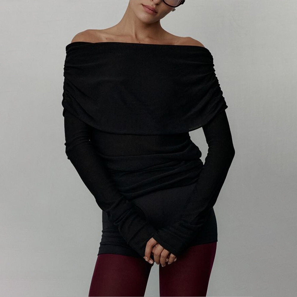 Women's Off-Shoulder Knitted Long Sleeve Top Slim Fit Pullover Sweater