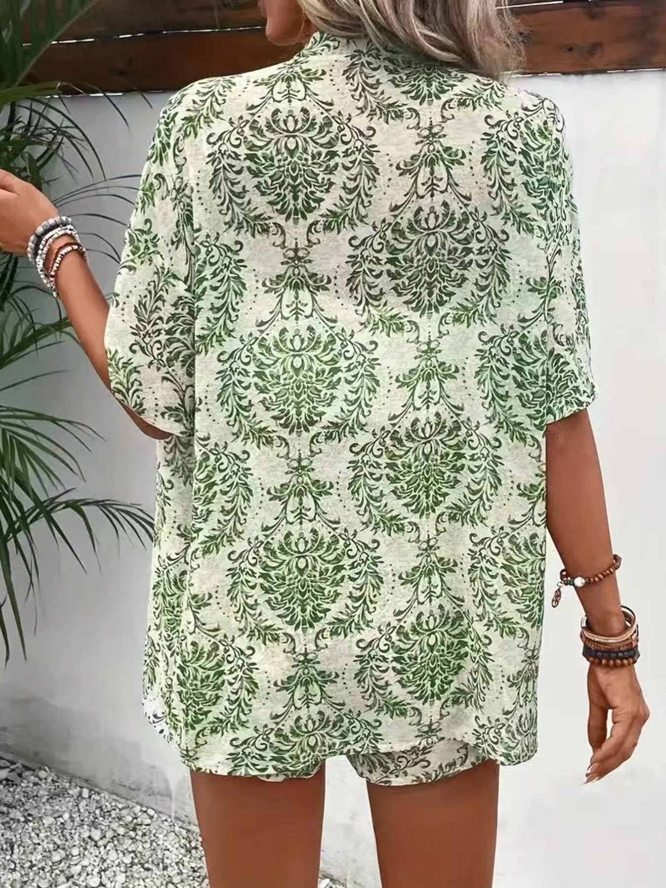 Sarah Express Women's Printed Open Front Cardigan and Shorts Set