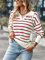 Sarah Express Women's Ribbed Hem Long Sleeve Striped Sweater