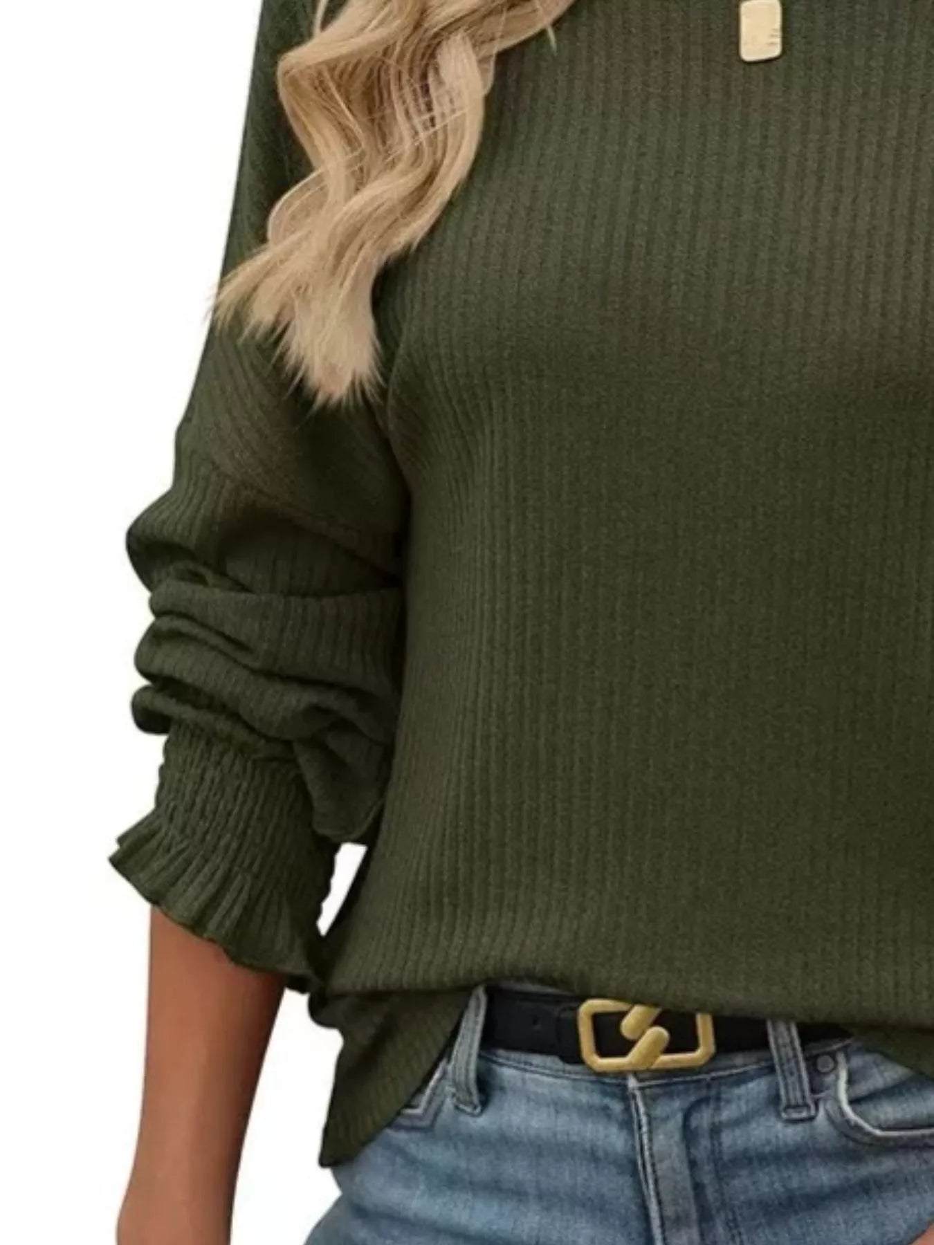 Sarah Express Women's Ribbed Knit Long Sleeve T-Shirt