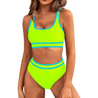Women's Two-Piece Bikini Set - Tight-Fit Solid Color Swimsuit for Beach Swimming