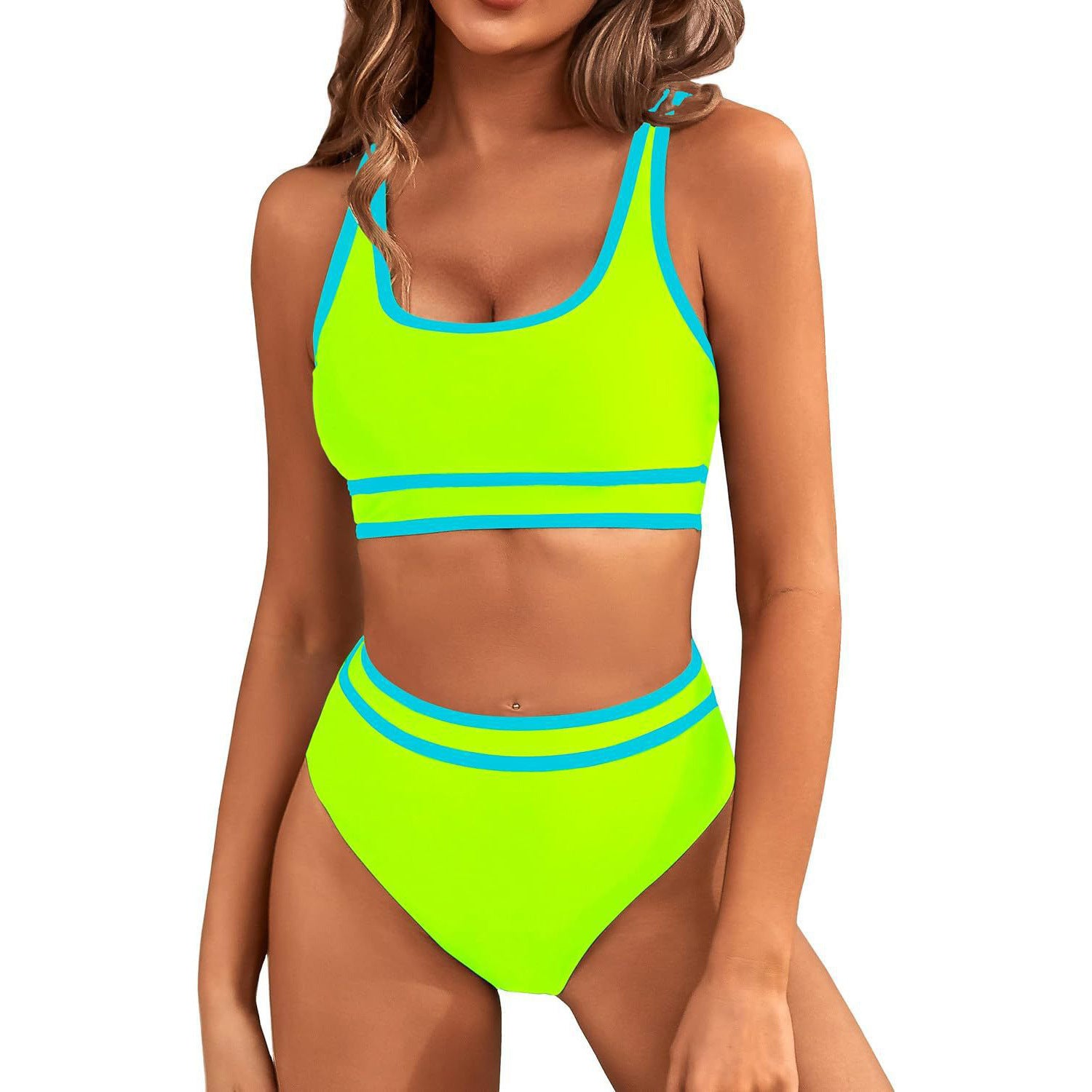 Women's Two-Piece Bikini Set - Tight-Fit Solid Color Swimsuit for Beach Swimming
