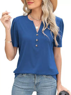 Sarah Express Women's Notched Short Sleeve Blouse Plus Size