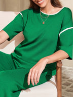 Sarah Express Women's Contrast Trim T-Shirt and Drawstring Pants Set