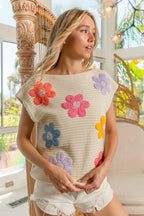 Sarah Express Women’s Crochet Flower Patch Sweater Vest
