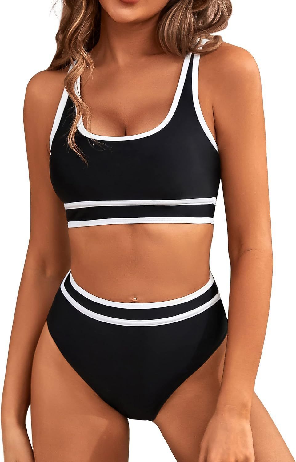 Women's Two-Piece Bikini Set - Tight-Fit Solid Color Swimsuit for Beach Swimming