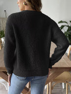 Sarah Express Women's Fuzzy Knit V-Neck Cardigan