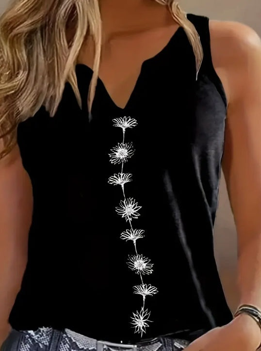 Women's Floral Print Tank Top Notch Neck Sleeveless Summer Casual Top