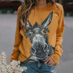 Women's Donkey Floral Print Loose Pullover Top