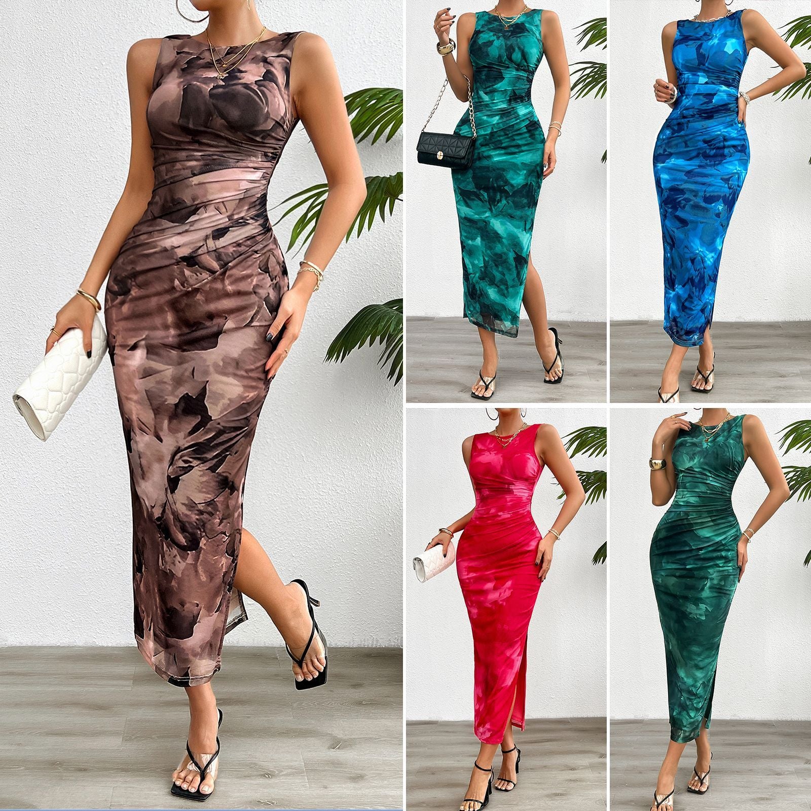 Women's Sleeveless Mesh Maxi Dress Elegant Slim Fit Bodycon Evening Cocktail Gown