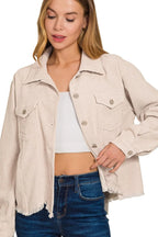 Sarah Express Women’s Cropped Corduroy Jacket with Distressed Frayed Hem