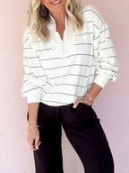 Sarah Express Women's Striped Quarter Zip Sweatshirt with Relaxed Fit