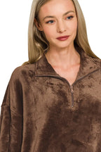 Sarah Express Women's Faux Fur Half Zip Pullover | Oversized Pocketed | 100% Polyester | S-L