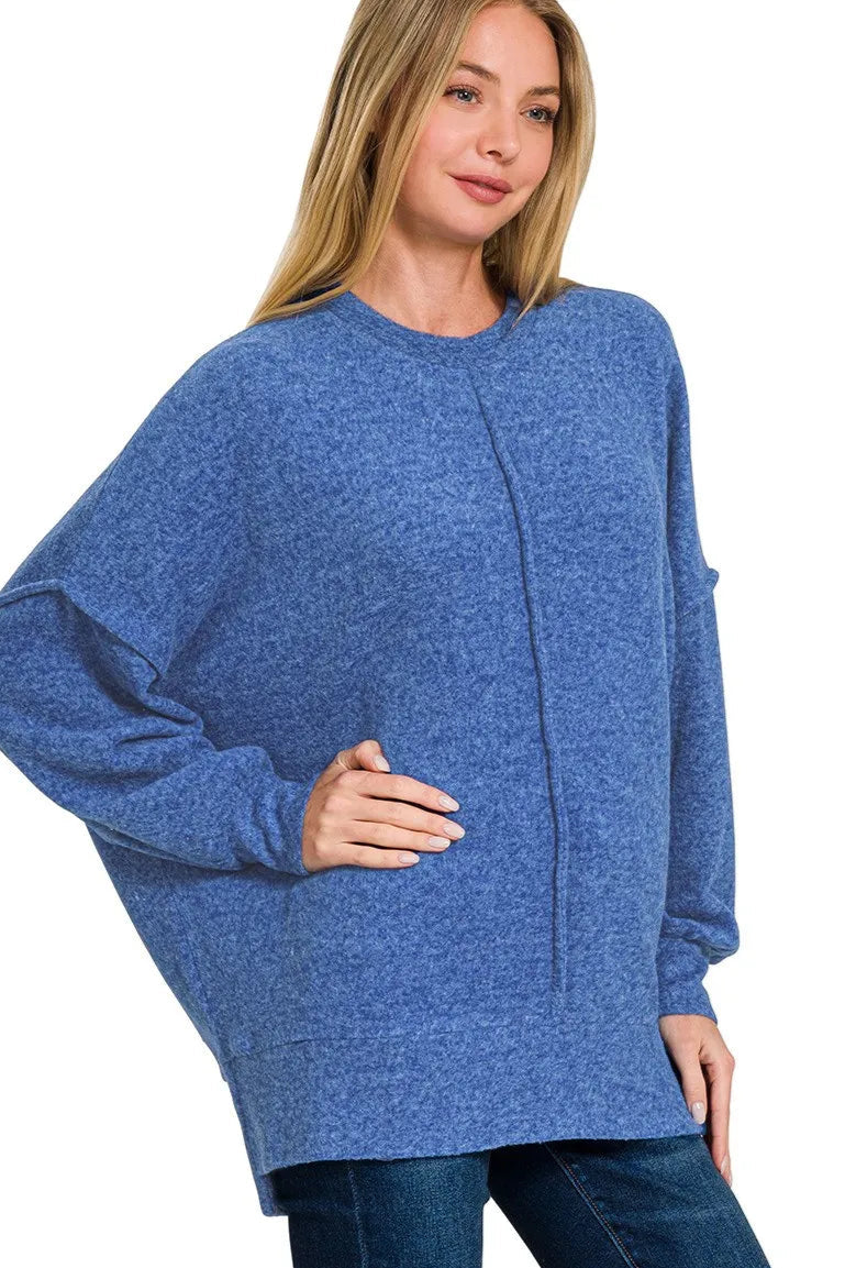 Sarah Express Women’s Oversized Brushed Melange Hacci Tunic Sweater