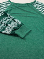 Sarah Express Women's Contrast Print Striped Raglan Long Sleeve Loose Top