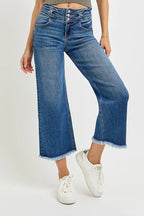 Sarah Express Women’s High Rise Crop Wide Leg Jeans with Wide Waistband
