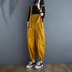 Women's Loose Fit Cotton Overalls Plus Size Relaxed Jumpsuit Korean Style Casual Pants