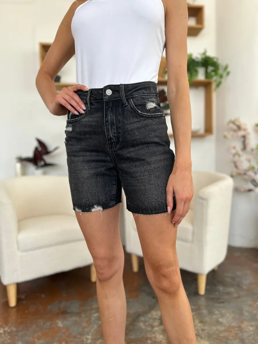 Blue Full Size High Waist Rigid Magic Denim Shorts