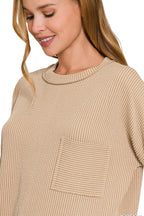 Sarah Express Women’s Long Sleeve Drop Shoulder Ribbed Top Casual All-Season