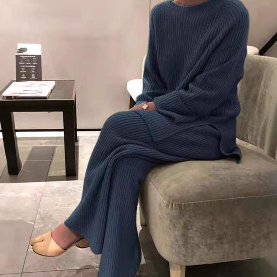 Women's Knit Sweater Two Piece Matching Set Long Sleeve Top Pants