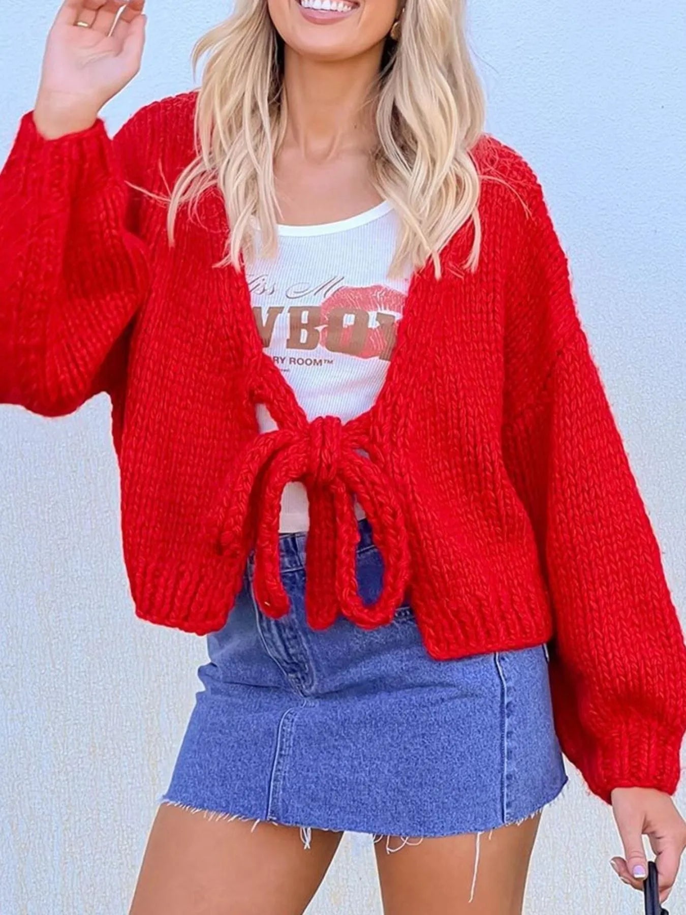 Sarah Express Women's Tied Drop Shoulder Cardigan