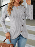 Sarah Express Women's Ribbed Knit Decor Button T-Shirt