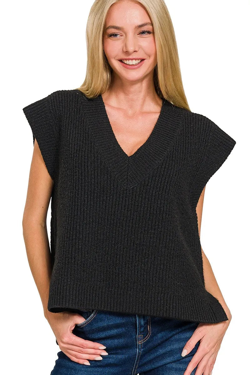 Sarah Express Women’s Oversized Ribbed Sweater Vest with Side Slits