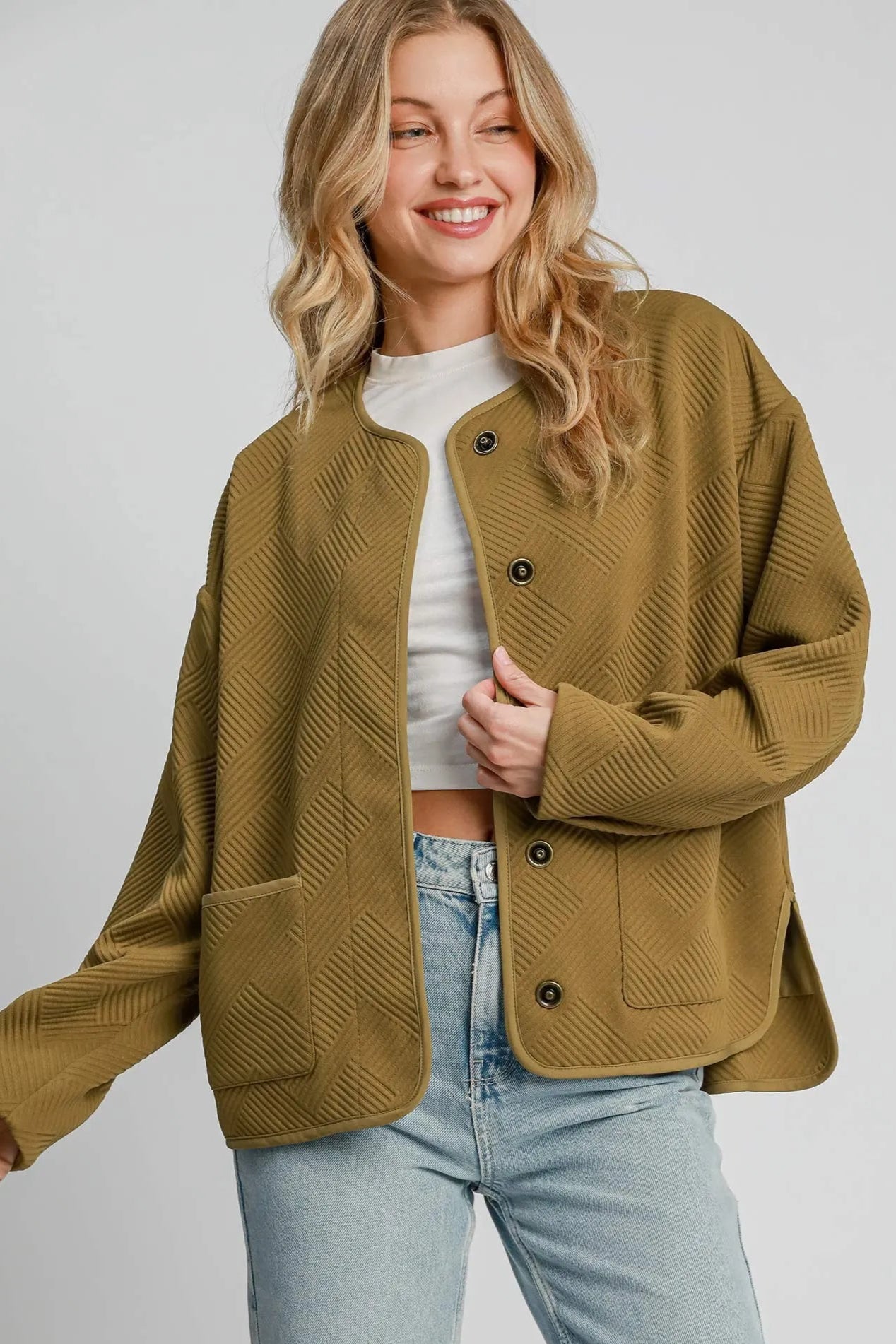 Women's Textured Jacquard Button-Front Jacket | Sarah Express
