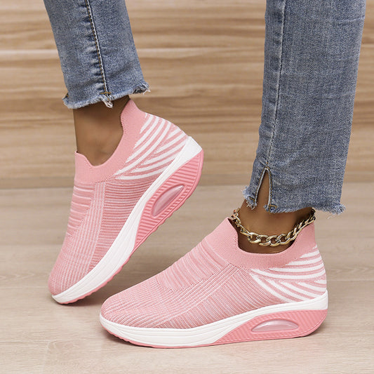 Sarah Express Women's Stripe Mesh Slip-On Sneakers | Breathable Air Cushion Platform Flats