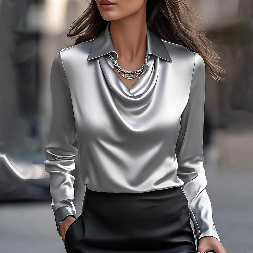 Women's Long Sleeve Shirt Irregular Drape Collar Polyester