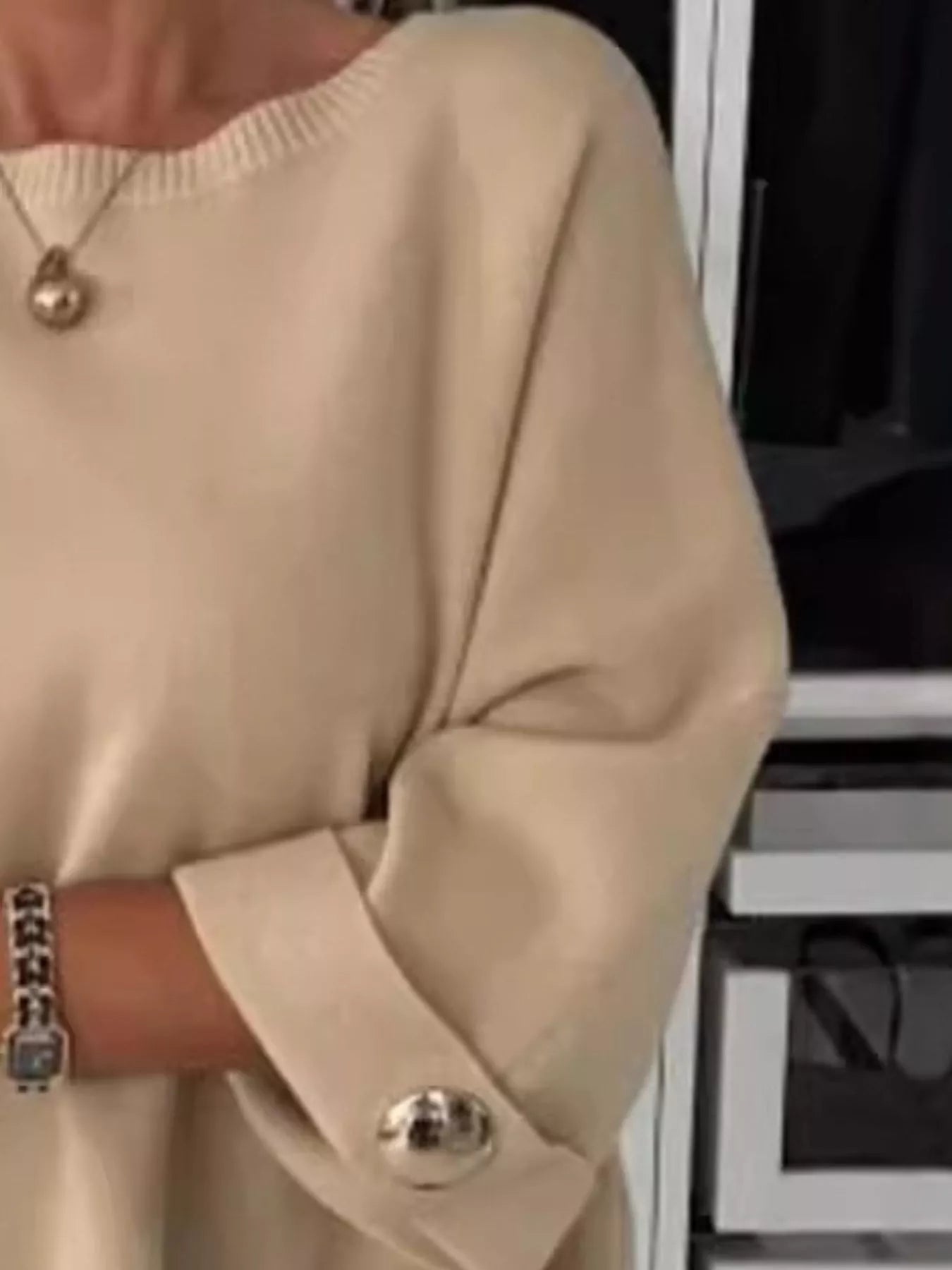 Sarah Express Women's Full Size Round Neck Drop Shoulder Top with Ribbed Trim Plus Size