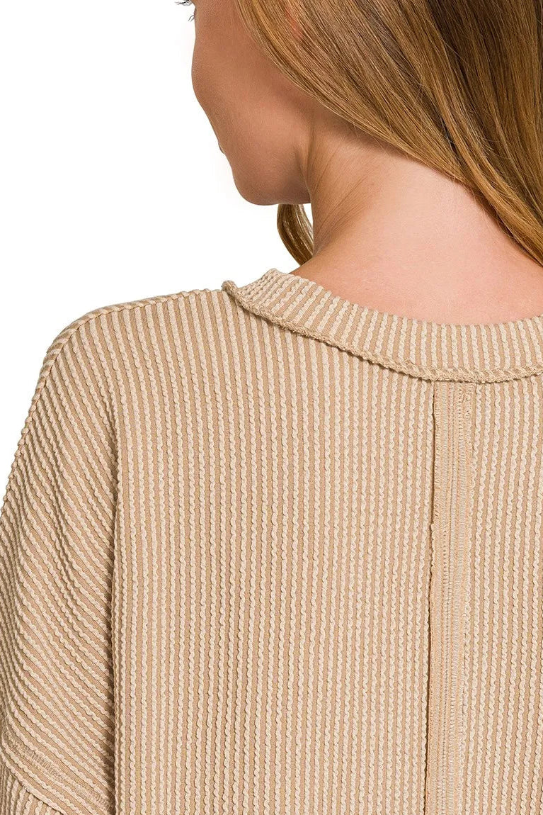 Sarah Express Women’s Long Sleeve Drop Shoulder Ribbed Top Casual All-Season