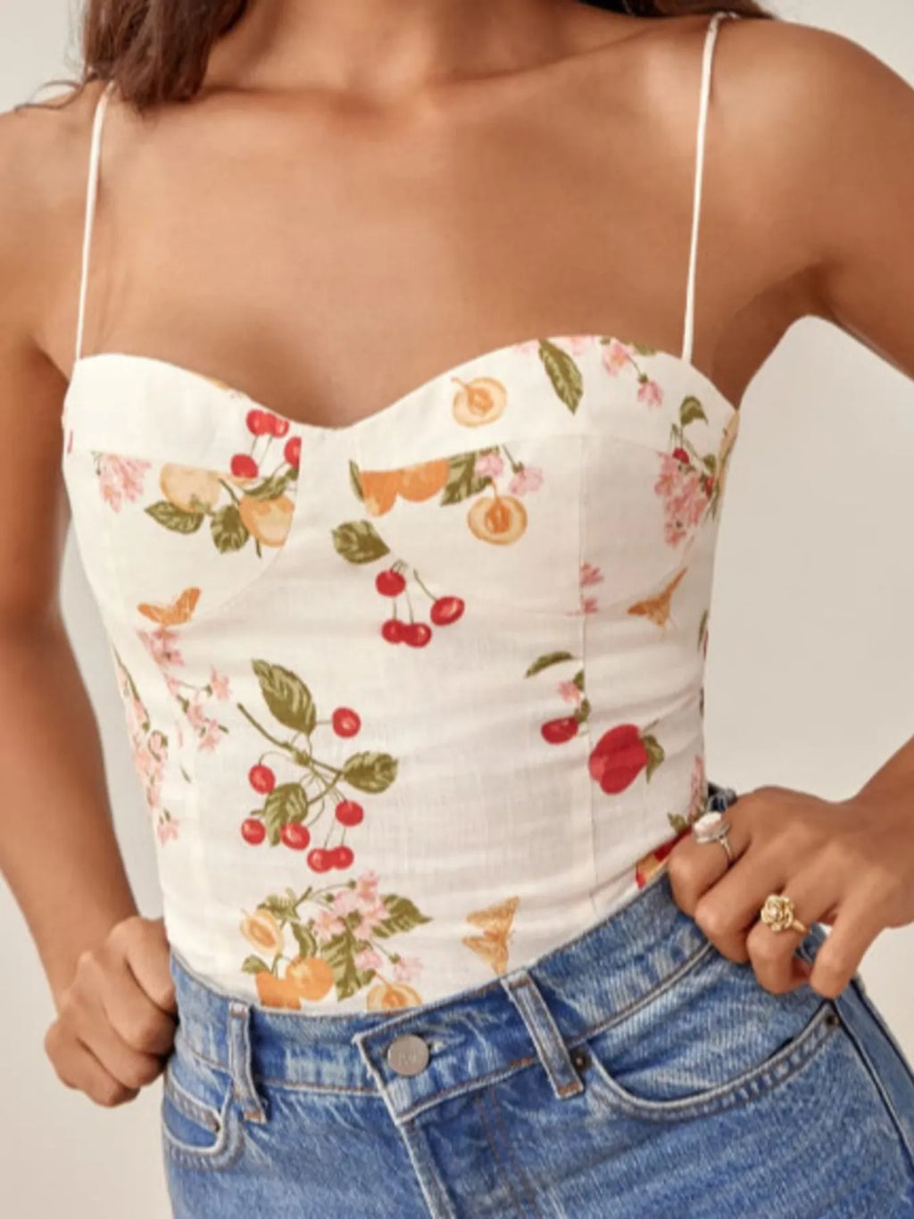 Sarah Express Women's Printed Smocked Cami Top White