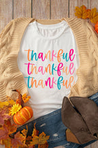Sarah Express Women's THANKFUL Round Neck Short Sleeve T-Shirt