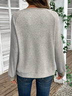 Sarah Express Women's Ribbed Knit Two-Tone Button Front Top