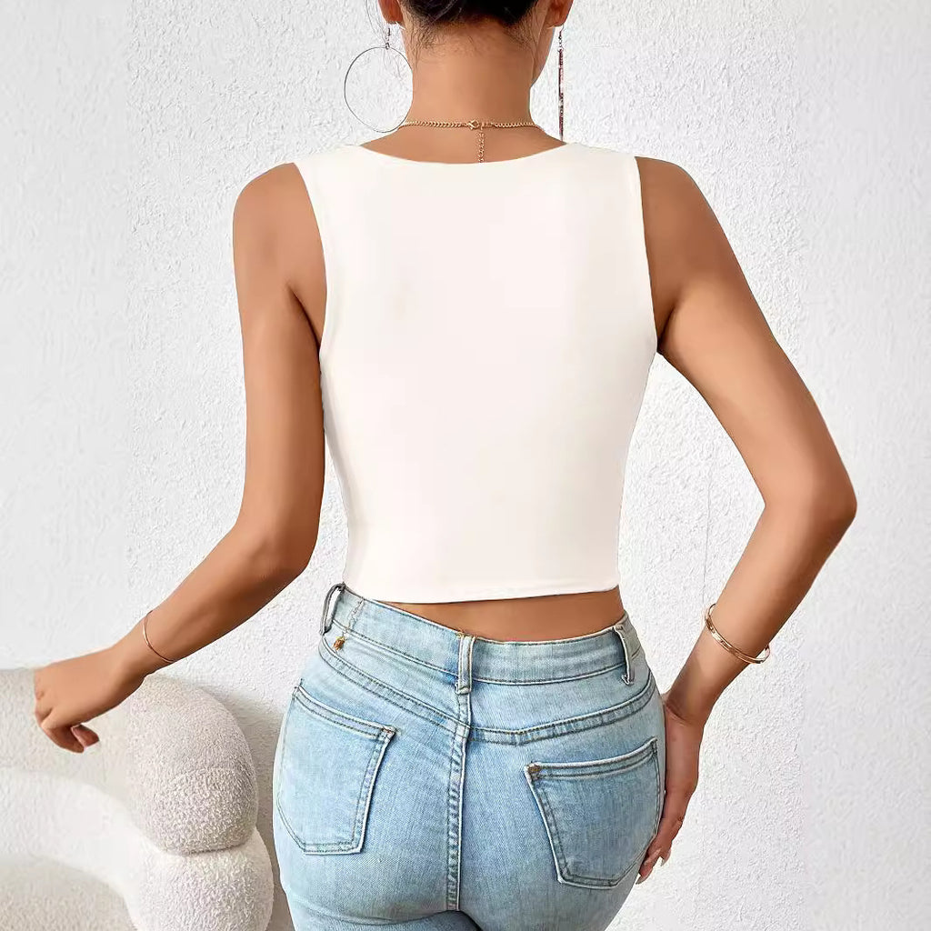 Women's Square Neck Cropped Tank Top Sleeveless Fitted Vest
