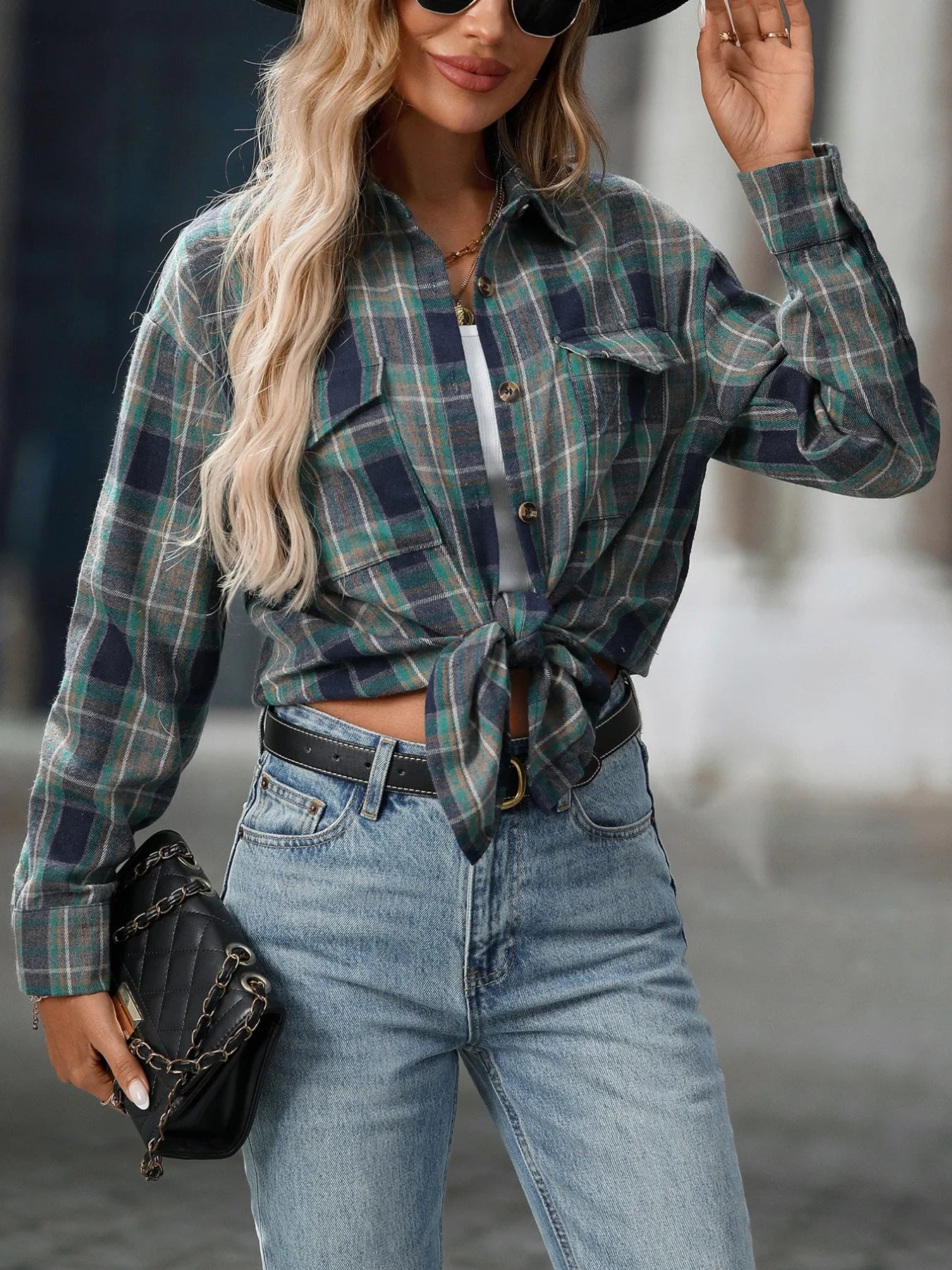 Sarah Express Women's Oversized Plaid Button-Up Shirt