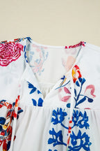 Sarah Express Women's Printed Tie Neck 3/4 Sleeve Blouse