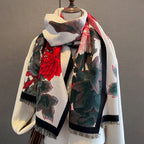 Women's Retro Floral Scarf Thick Warm Artificial Cashmere Tie Dye Fall Winter Accessory
