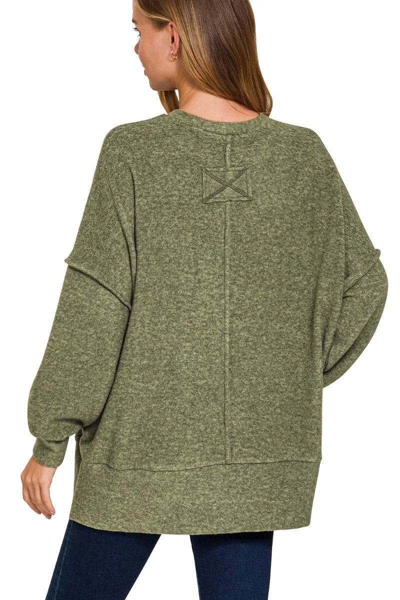 Sarah Express Women's Brushed Hacci Sweater | Oversized Melange | Polyester Blend | S/M-L/XL