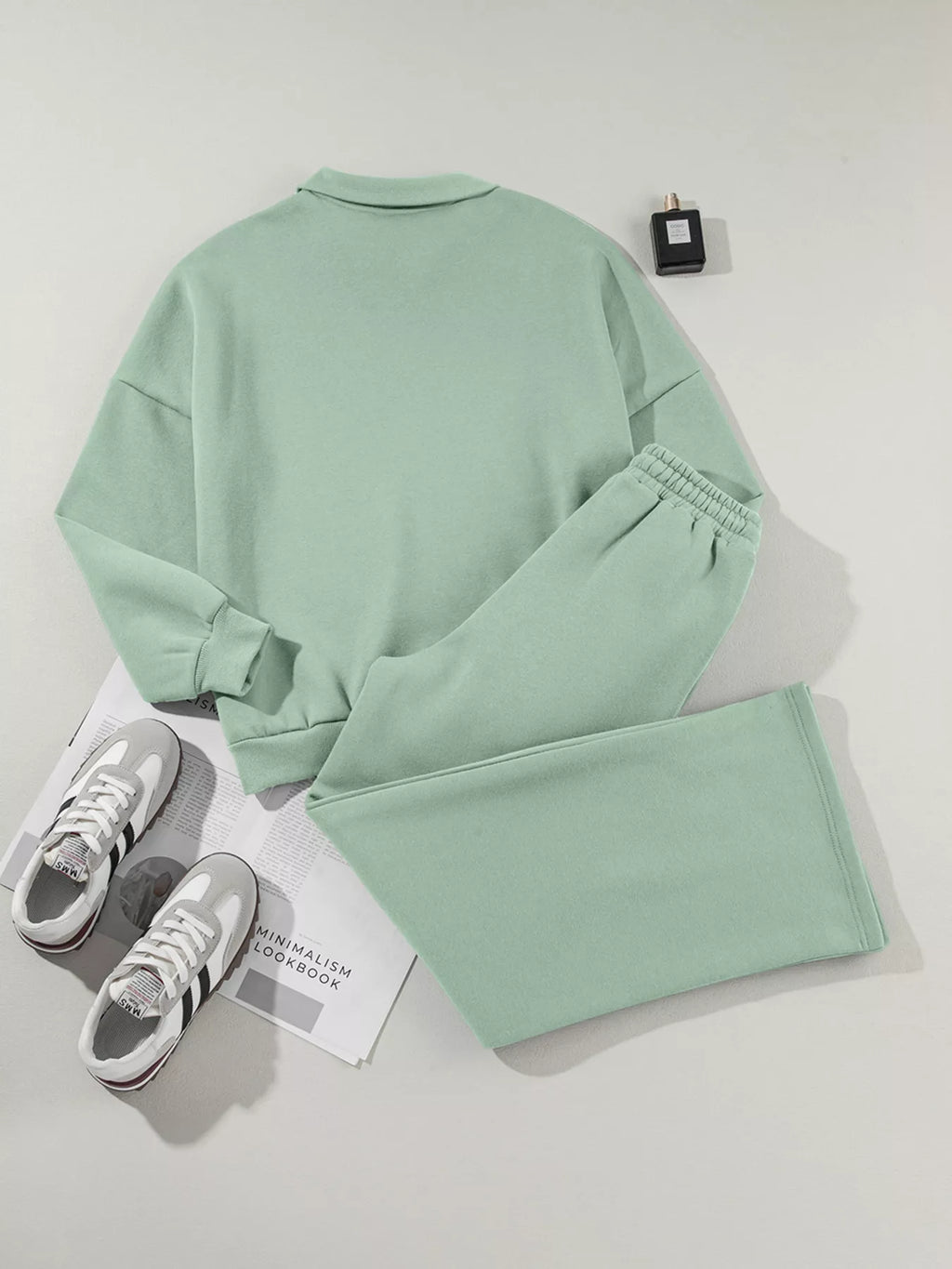 Sarah Express Women's Drop Shoulder Zip Up Jacket and Drawstring Pants Active 2pcs Set