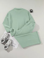 Sarah Express Women's Drop Shoulder Zip Up Jacket and Drawstring Pants Active 2pcs Set