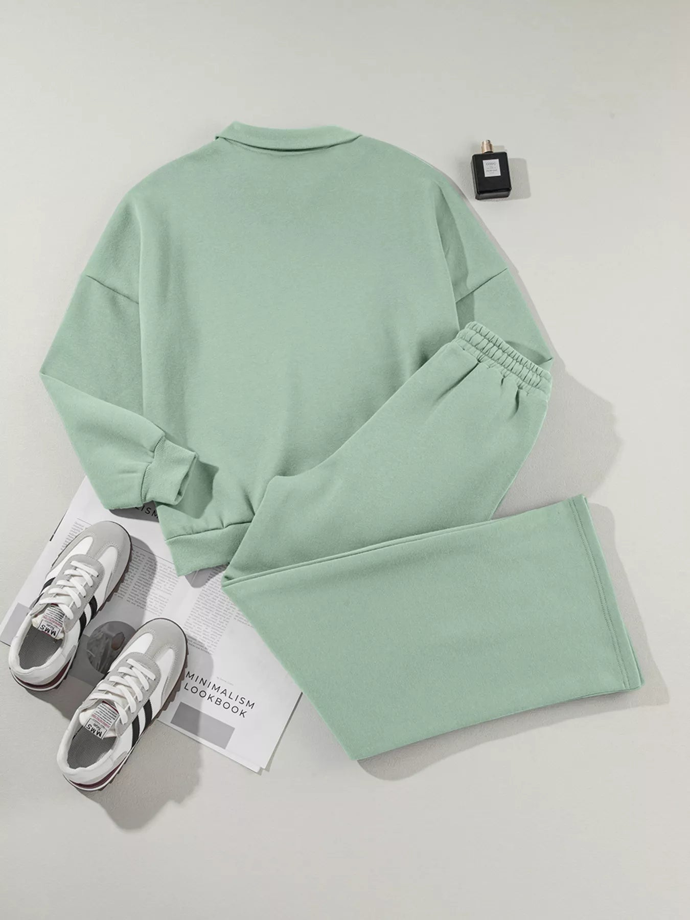 Sarah Express Women's Drop Shoulder Zip Up Jacket and Drawstring Pants Active 2pcs Set