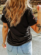 Sarah Express Women's Sequin Christmas Bow Santa Claus Patched T Shirt