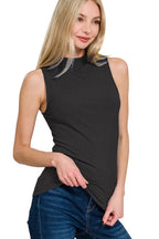 Sarah Express Women’s Ribbed Sleeveless Mock Neck Tank Top Casual