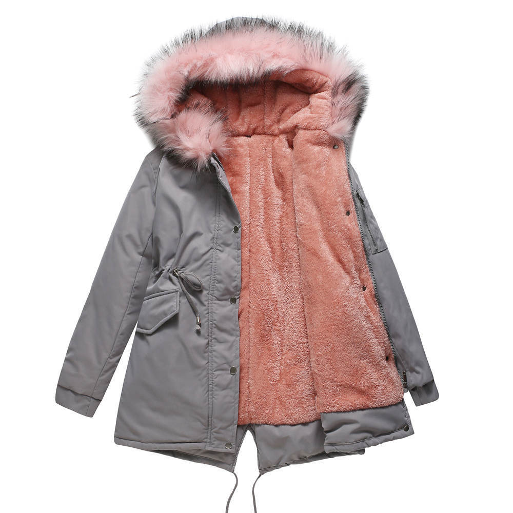 Women's Mid-Length Cotton Padded Hooded Parka Coat Loose Fit Winter Jacket